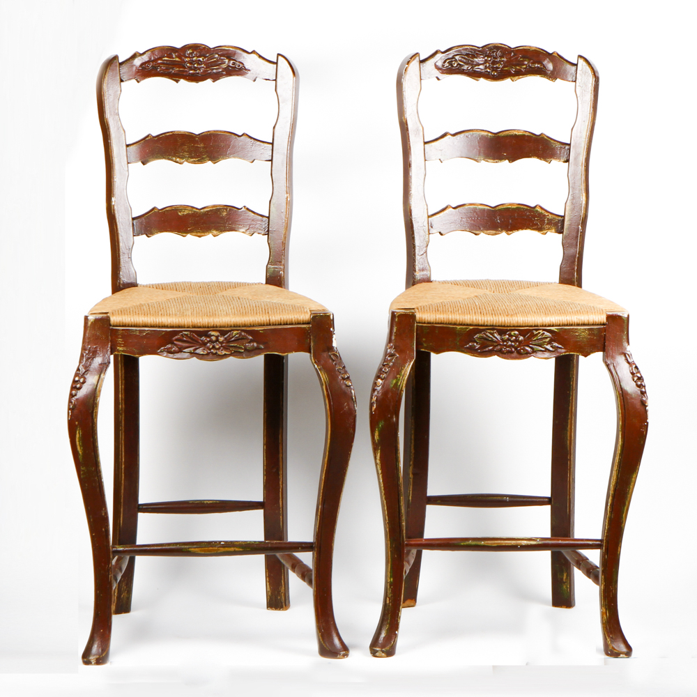 Pair of Ladder Back Rush Seat Bar Stools EBTH